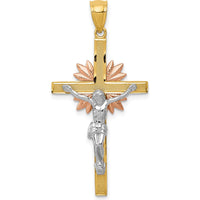 14K Tri-Color Gold Crucifix Pendant with Rose Gold Halo - 42mm Length by Oro Pregiato