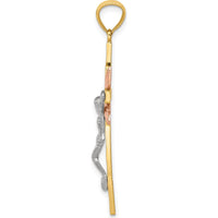 14K Tri-Color Gold Crucifix Pendant with Rose Gold Halo - 42mm Length by Oro Pregiato