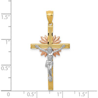 14K Tri-Color Gold Crucifix Pendant with Rose Gold Halo - 42mm Length by Oro Pregiato