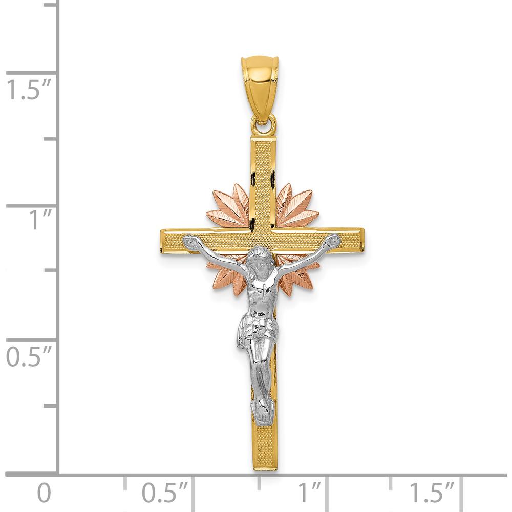 14K Tri-Color Gold Crucifix Pendant with Rose Gold Halo - 42mm Length by Oro Pregiato
