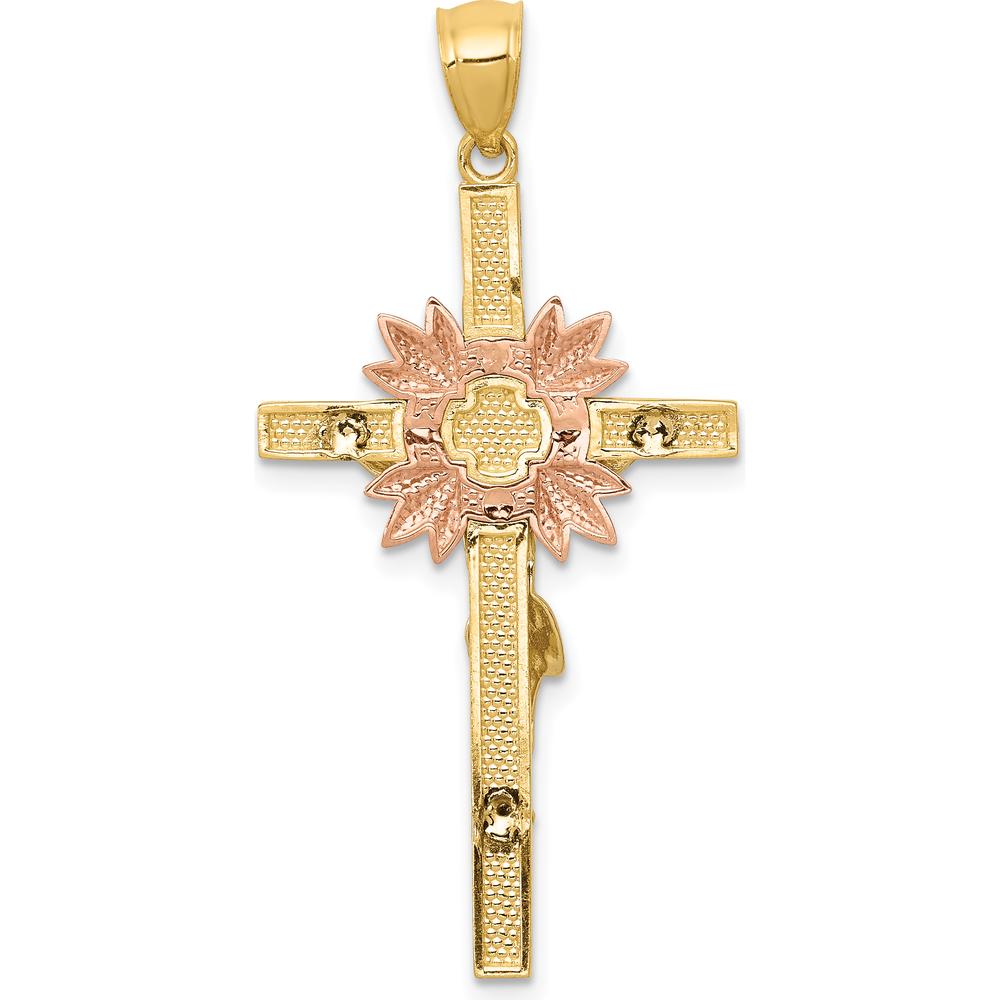 14K Tri-Color Gold Crucifix Pendant with Rose Gold Halo - 42mm Length by Oro Pregiato