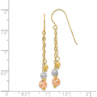14K Tri-Color Gold Dangle Earrings with Diamond-Cut Beads - 45mm Length by 0