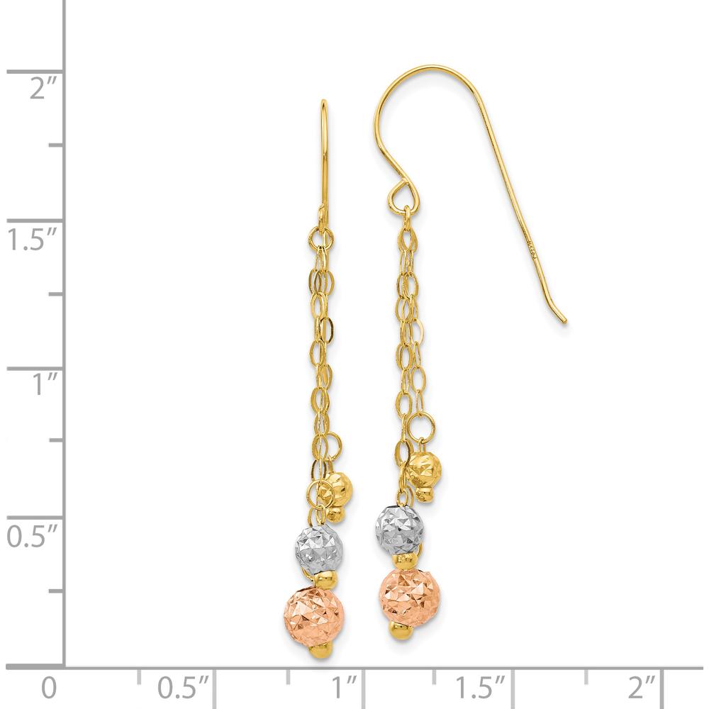14K Tri-Color Gold Dangle Earrings with Diamond-Cut Beads - 45mm Length by 0