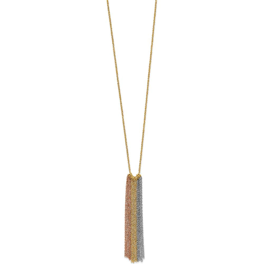 14K Tri-Color Gold Dangle Pendant Necklace with 2" Extender by 0