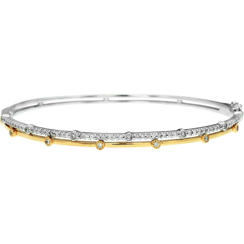 14K Tri-Color Gold Diamond Bangle with Pave Set Round Brilliant Diamonds - 0.71 Carat Total Diamond Weight - Royal Jewelry