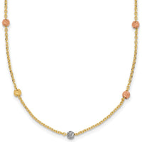 14K Tri-Color Gold Diamond-Cut Beads 18" Station Necklace with Hollow Design by 0