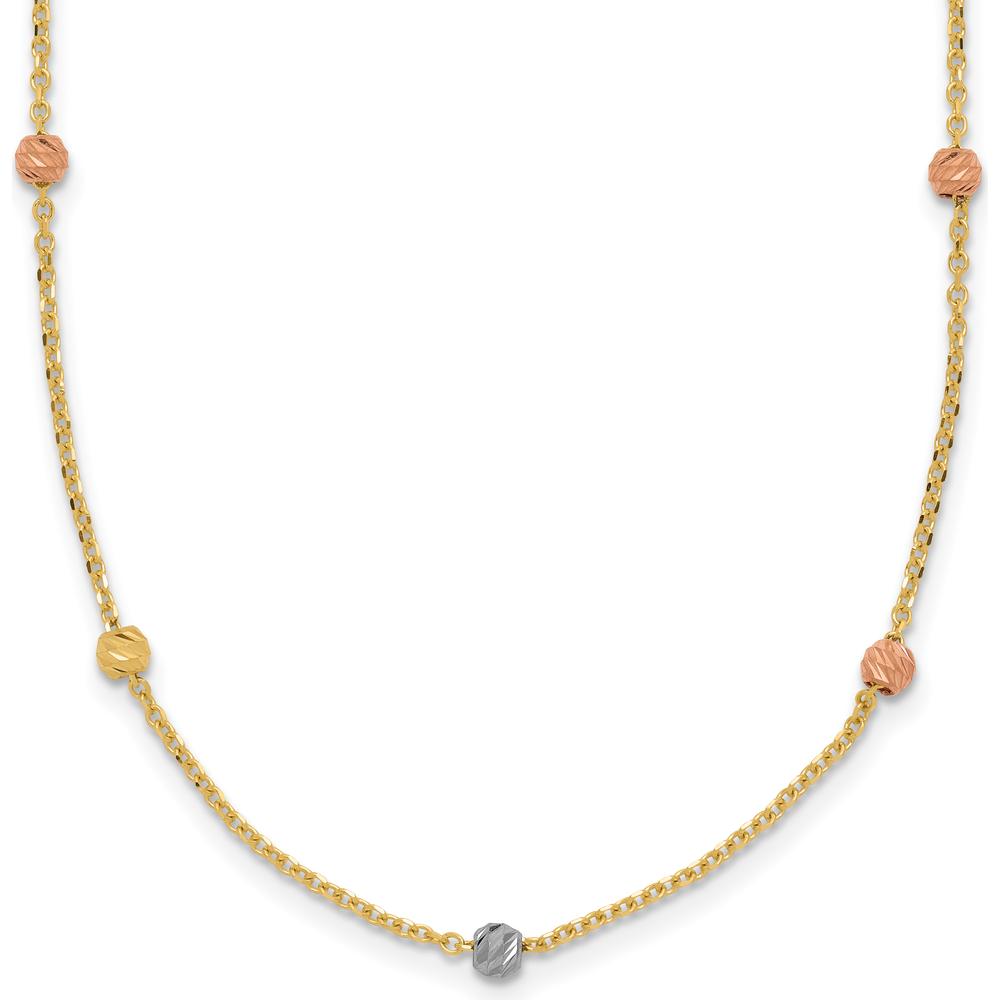 14K Tri-Color Gold Diamond-Cut Beads 18" Station Necklace with Hollow Design by 0