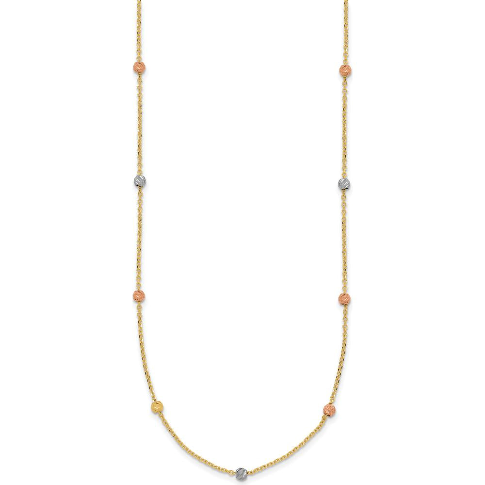 14K Tri-Color Gold Diamond-Cut Beads 18" Station Necklace with Hollow Design by 0