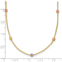 14K Tri-Color Gold Diamond-Cut Beads 18" Station Necklace with Hollow Design by 0