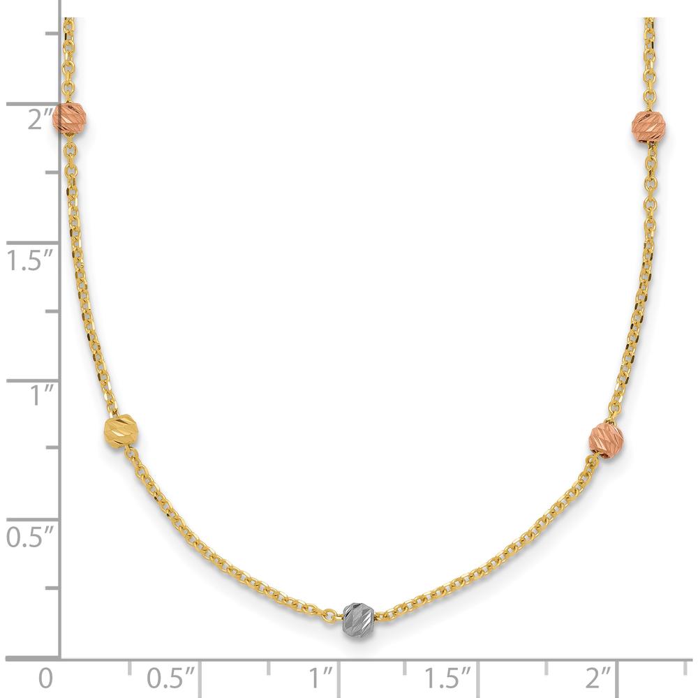 14K Tri-Color Gold Diamond-Cut Beads 18" Station Necklace with Hollow Design by 0