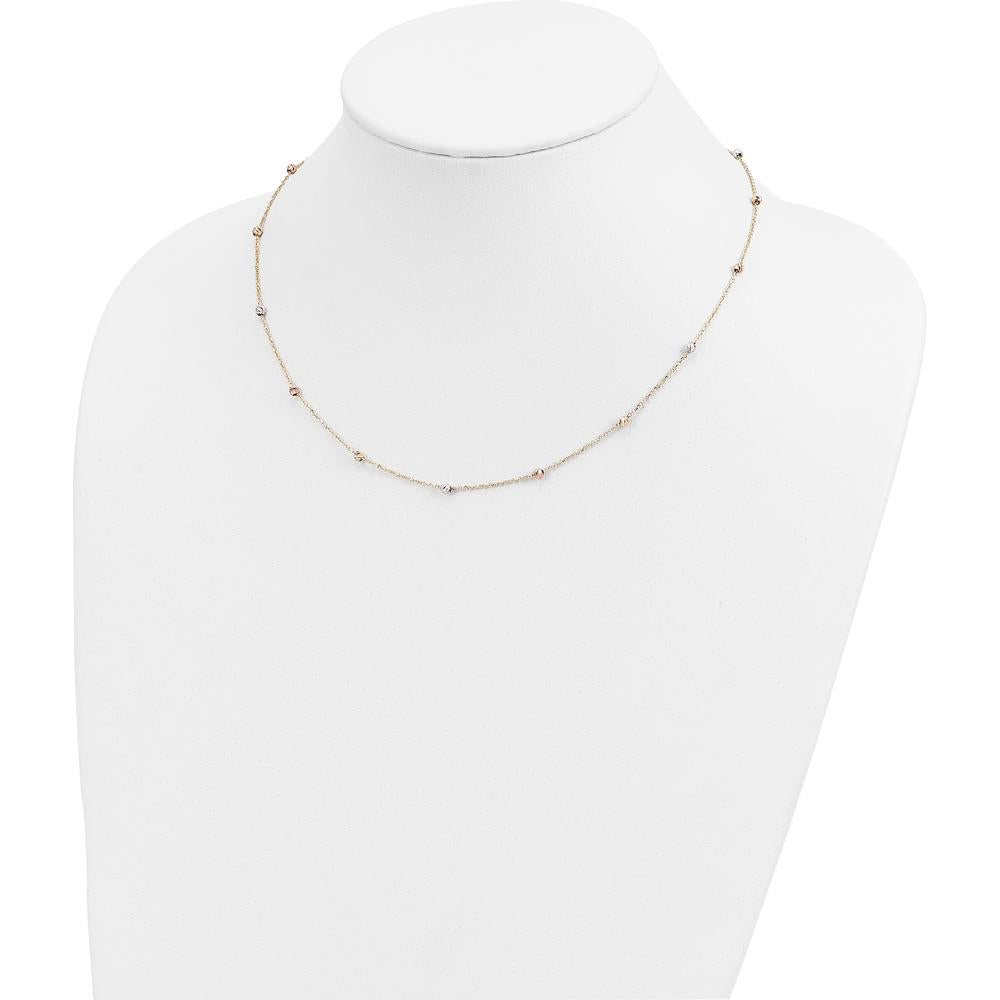 14K Tri-Color Gold Diamond-Cut Beads 18" Station Necklace with Hollow Design by 0