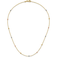 14K Tri-Color Gold Diamond-Cut Beads 18" Station Necklace with Hollow Design by 0