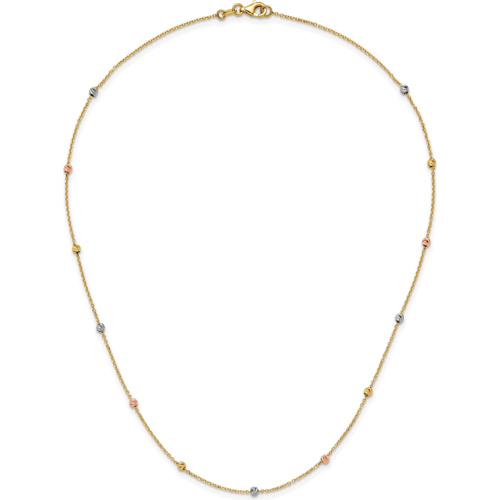 14K Tri-Color Gold Diamond-Cut Beads 18" Station Necklace with Hollow Design by 0