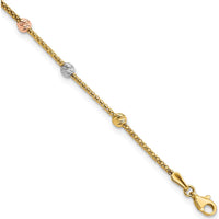 14K Tri-color Gold Diamond-cut Beads Mesh Chain Bracelet - 7.25" Length by 0