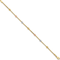 14K Tri-color Gold Diamond-cut Beads Mesh Chain Bracelet - 7.25" Length by 0