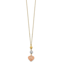 14K Tri-color Gold Diamond-Cut Beads with Puffed Heart Pendant Necklace - 16" with 2" Extender by 0