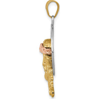 14K Tri-Color Gold Diamond-Cut Christ Charm Pendant - Faith-Inspired Design by Oro Pregiato