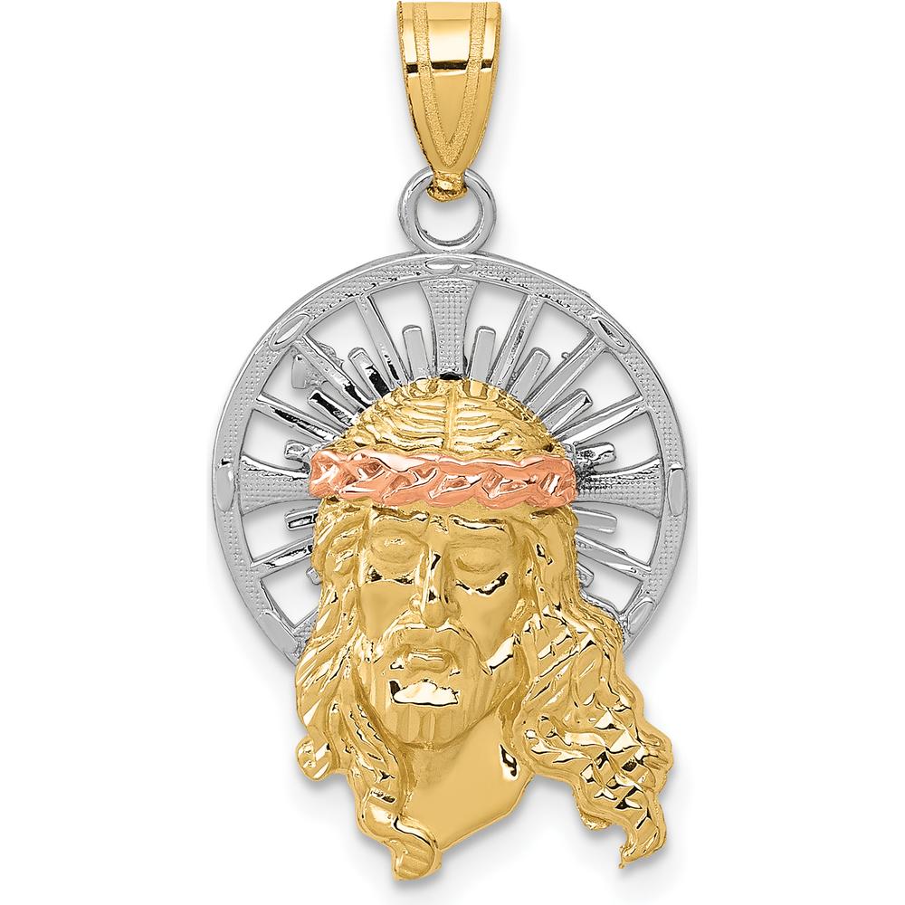 14K Tri-Color Gold Diamond-cut Christ Pendant Charm - Faith-Inspired Design by Oro Pregiato