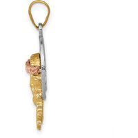 14K Tri-Color Gold Diamond-cut Christ Pendant Charm - Faith-Inspired Design by Oro Pregiato