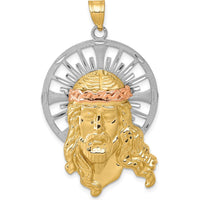 14K Tri-Color Gold Diamond-Cut Christ Pendant with Halo - 48mm Length, 28mm Width by Oro Pregiato