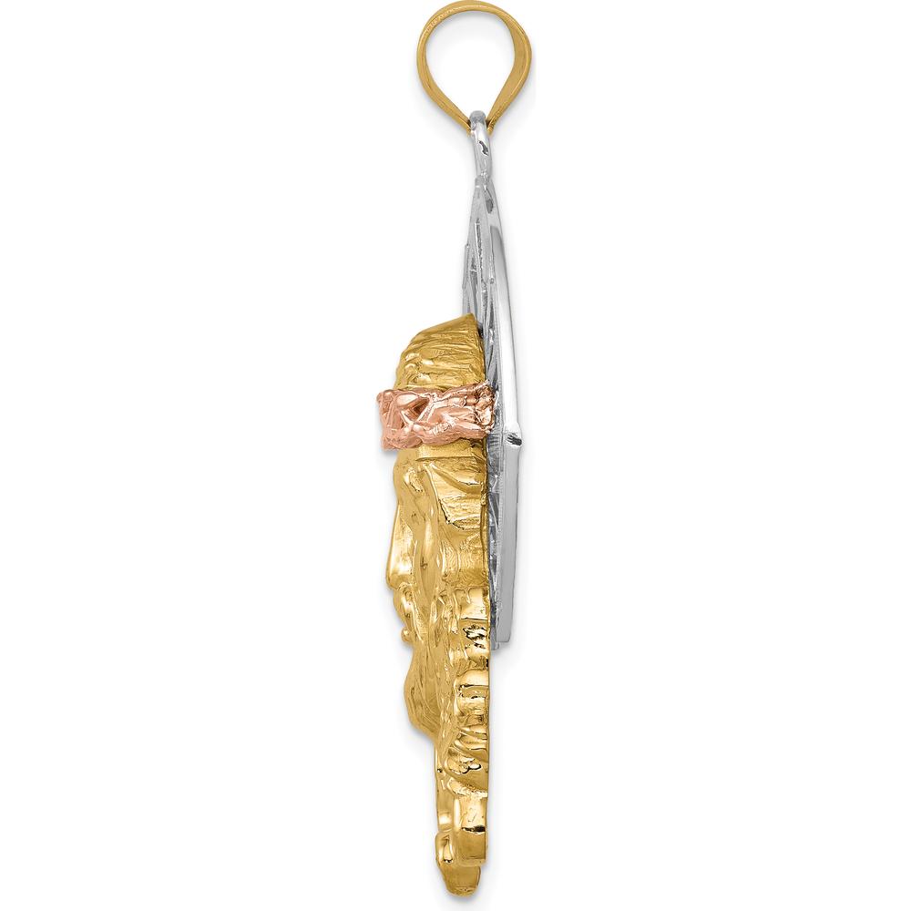 14K Tri-Color Gold Diamond-Cut Christ Pendant with Halo - 48mm Length, 28mm Width by Oro Pregiato