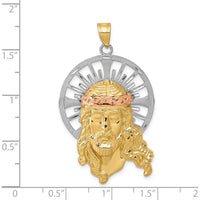 14K Tri-Color Gold Diamond-Cut Christ Pendant with Halo - 48mm Length, 28mm Width by Oro Pregiato