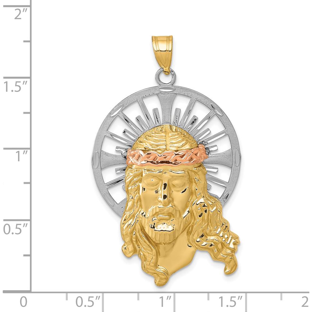 14K Tri-Color Gold Diamond-Cut Christ Pendant with Halo - 48mm Length, 28mm Width by Oro Pregiato