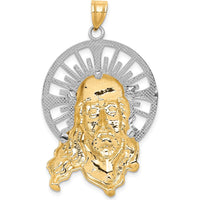 14K Tri-Color Gold Diamond-Cut Christ Pendant with Halo - 48mm Length, 28mm Width by Oro Pregiato