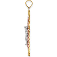 14K Tri-Color Gold Diamond-Cut Crucifix Pendant with Rhodium Plating by Oro Pregiato