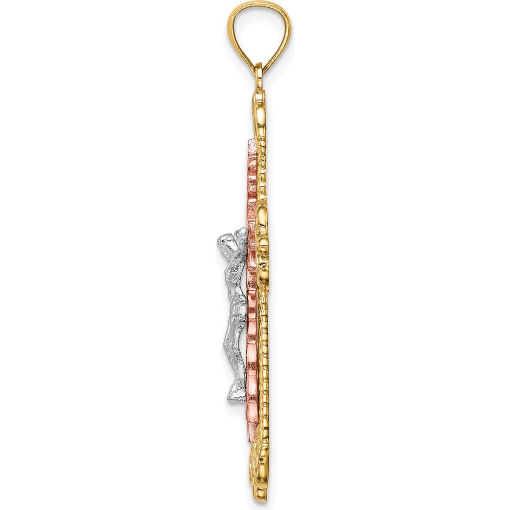 14K Tri-Color Gold Diamond-Cut Crucifix Pendant with Rhodium Plating by Oro Pregiato