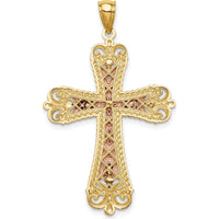 14K Tri-Color Gold Diamond-Cut Crucifix Pendant with Rhodium Plating by Oro Pregiato