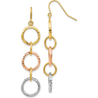 14K Tri-Color Gold Diamond Cut Dangle Earrings - 59mm Length by 0