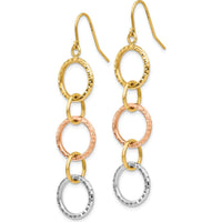 14K Tri-Color Gold Diamond Cut Dangle Earrings - 59mm Length by 0