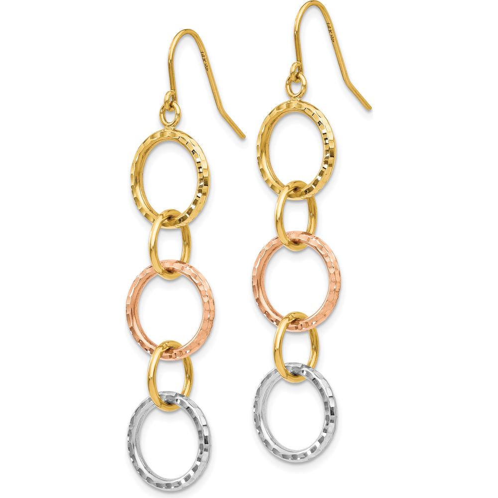 14K Tri-Color Gold Diamond Cut Dangle Earrings - 59mm Length by 0