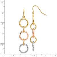 14K Tri-Color Gold Diamond Cut Dangle Earrings - 59mm Length by 0