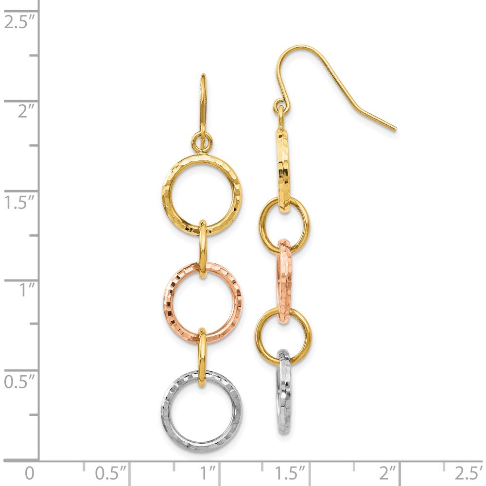 14K Tri-Color Gold Diamond Cut Dangle Earrings - 59mm Length by 0