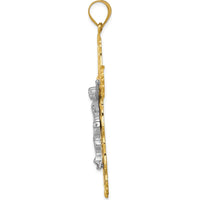 14K Tri-Color Gold Diamond-Cut Filigree Crucifix Pendant with Intricate Detailing - 61mm Length by Oro Pregiato