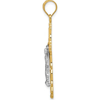 14K Tri-Color Gold Diamond-Cut Filigree Crucifix Pendant with Sculpted Christ Figure - 43mm Length by Oro Pregiato