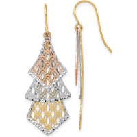 14K Tri-Color Gold Diamond-Cut Filigree Drop Earrings by 0