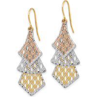 14K Tri-Color Gold Diamond-Cut Filigree Drop Earrings by 0