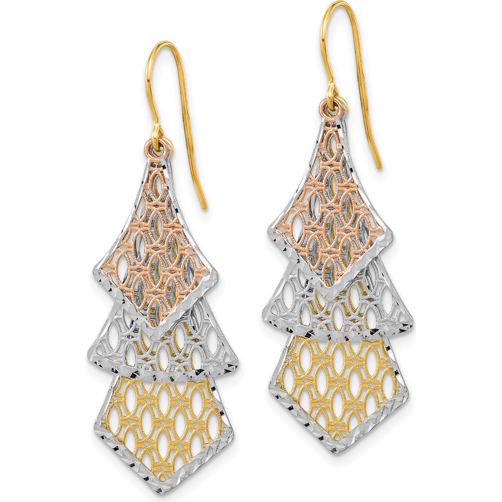 14K Tri-Color Gold Diamond-Cut Filigree Drop Earrings by 0