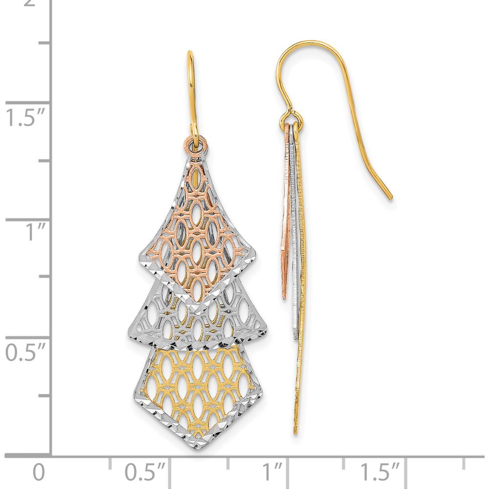 14K Tri-Color Gold Diamond-Cut Filigree Drop Earrings by 0