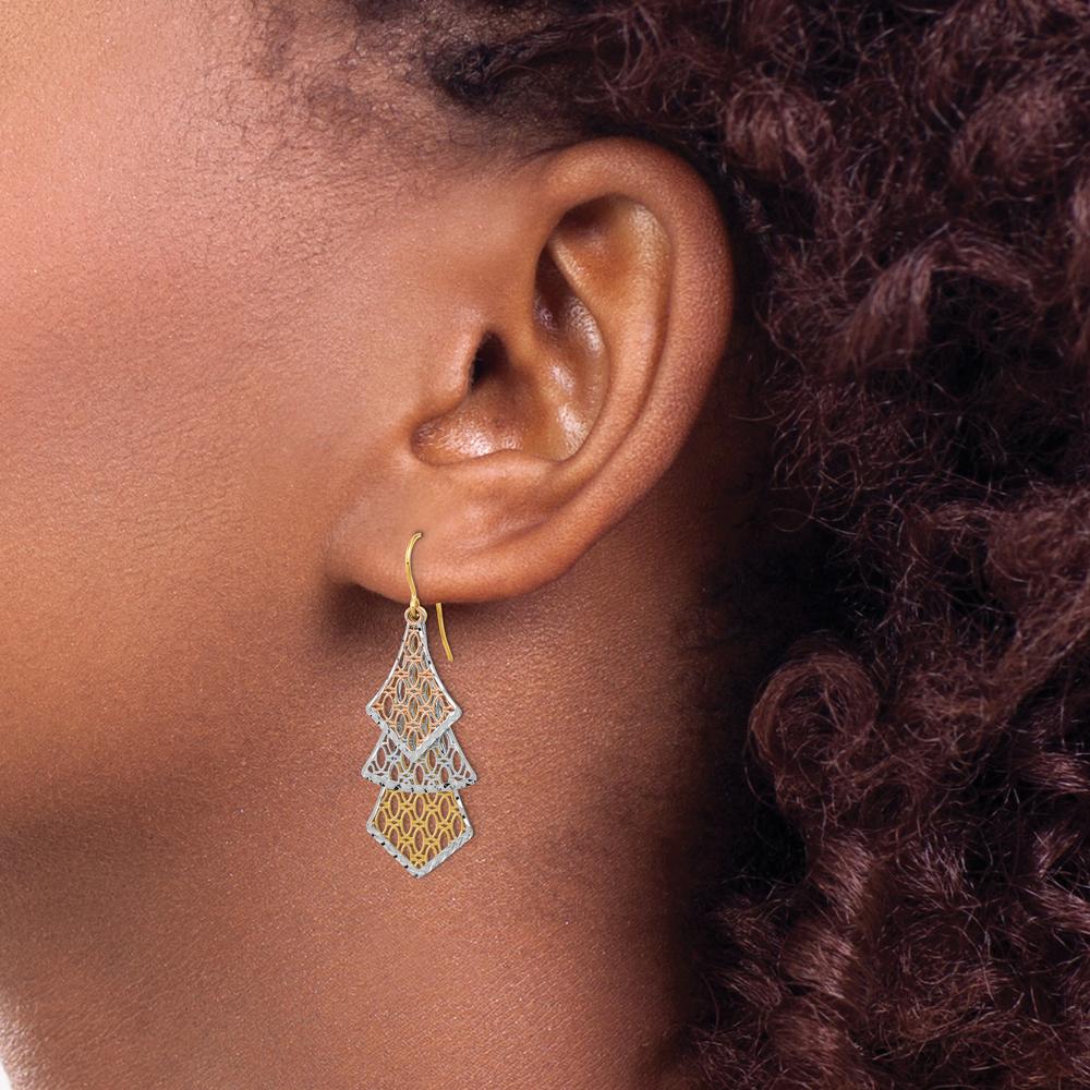 14K Tri-Color Gold Diamond-Cut Filigree Drop Earrings by 0