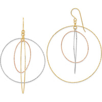14K Tri-color Gold Diamond Cut Graduated Circle Drop Earrings with Shepherd Hook Closure by 0