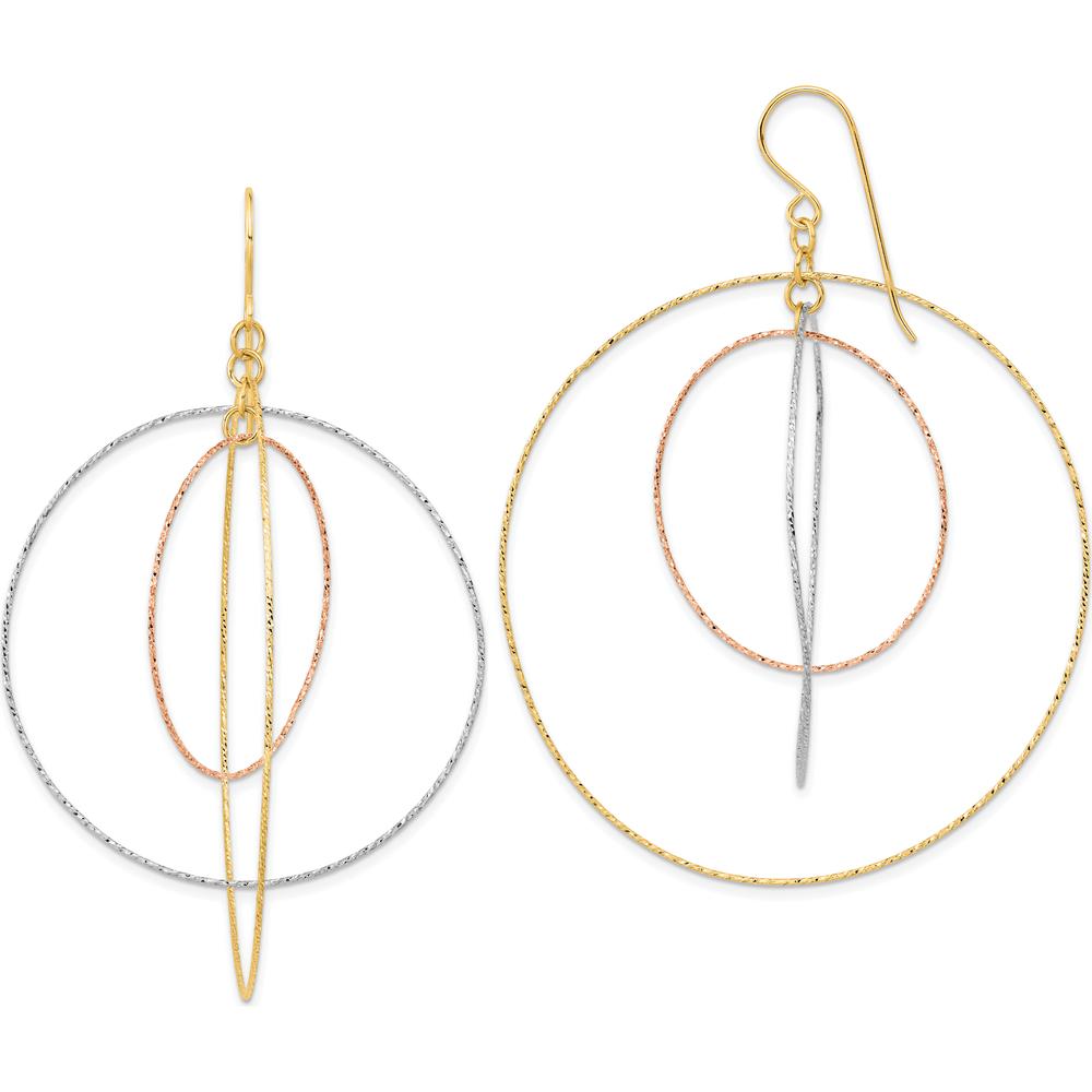 14K Tri-color Gold Diamond Cut Graduated Circle Drop Earrings with Shepherd Hook Closure by 0