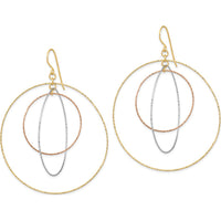 14K Tri-color Gold Diamond Cut Graduated Circle Drop Earrings with Shepherd Hook Closure by 0