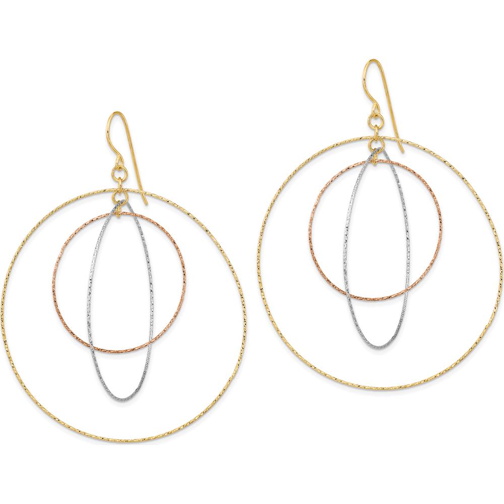 14K Tri-color Gold Diamond Cut Graduated Circle Drop Earrings with Shepherd Hook Closure by 0
