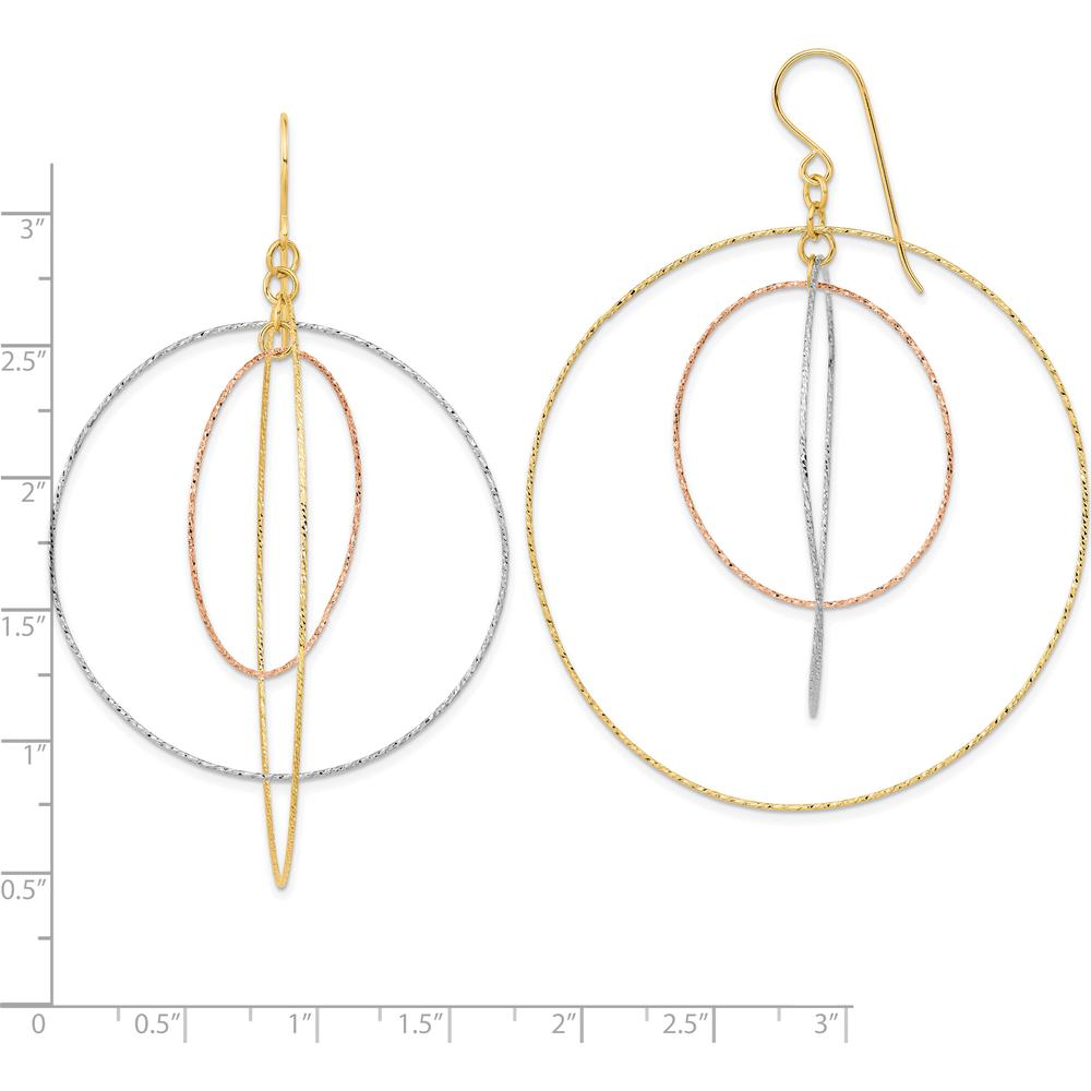 14K Tri-color Gold Diamond Cut Graduated Circle Drop Earrings with Shepherd Hook Closure by 0