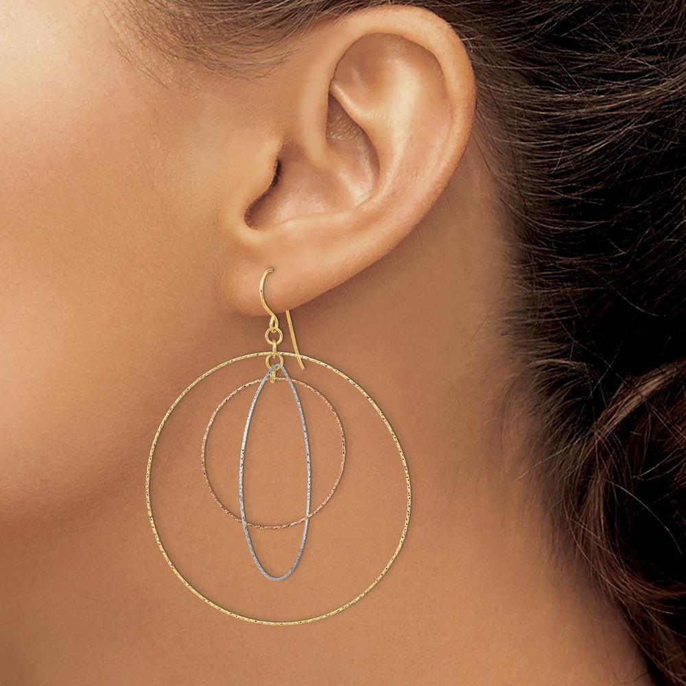 14K Tri-color Gold Diamond Cut Graduated Circle Drop Earrings with Shepherd Hook Closure by 0