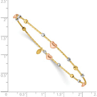 14K Tri-Color Gold Diamond-cut Heart and Beads Slip-on Bangle Bracelet by Oro Pregiato
